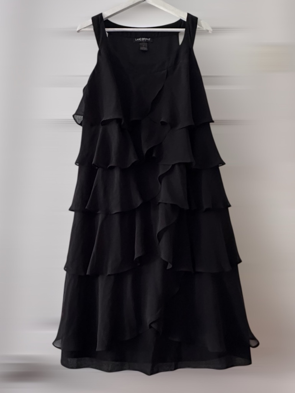 Lane Bryant Black Tiered Ruffle Dress Flowy Sz 18, Sleeveless Mini Coquette Plus